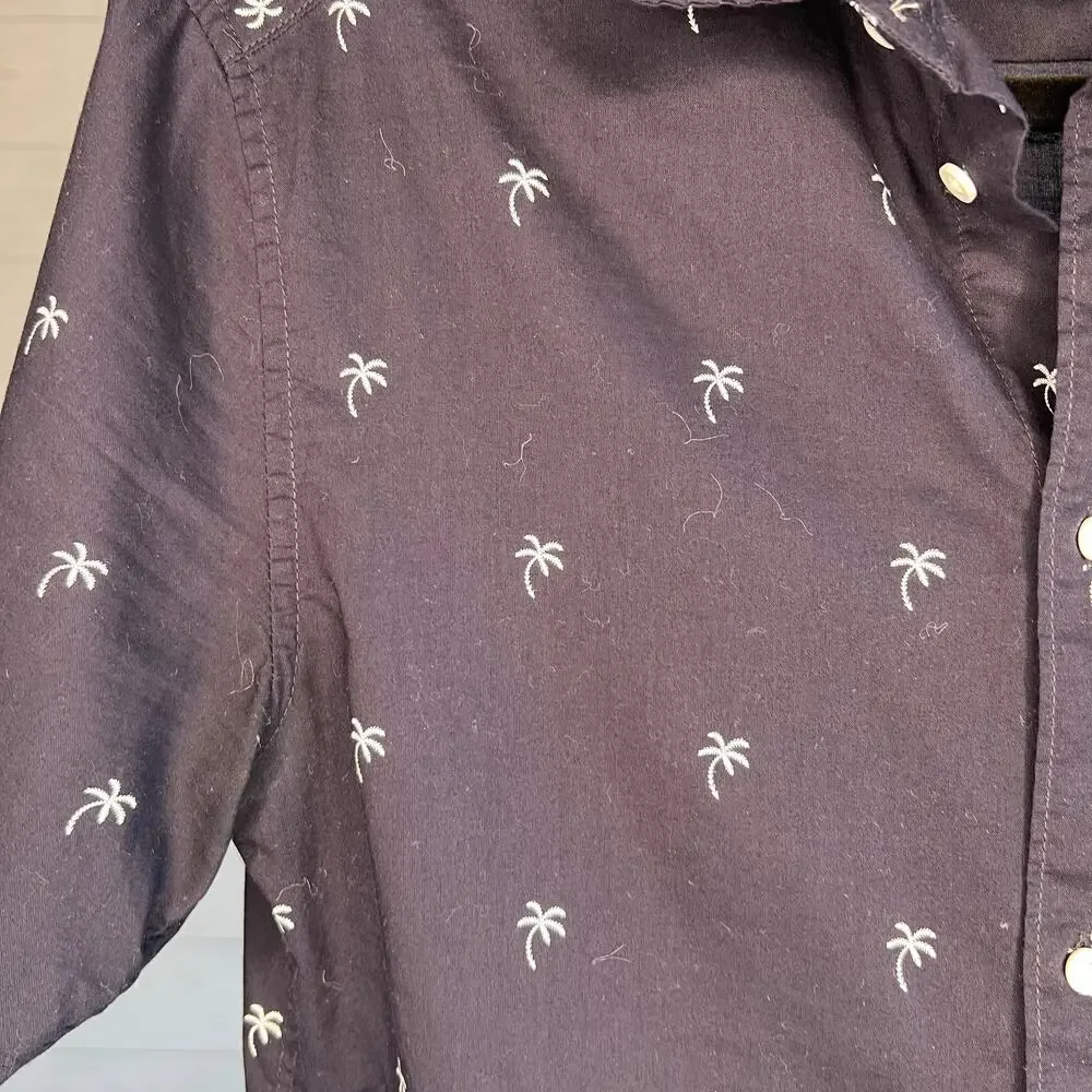 Men's H&M navy /palm tree print casual button front shirt Size XS